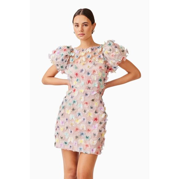 Elliatt Aviva Puff Sleeve Mini Dress Multi Cocktail Party Date Nights size S NWT - Picture 1 of 6